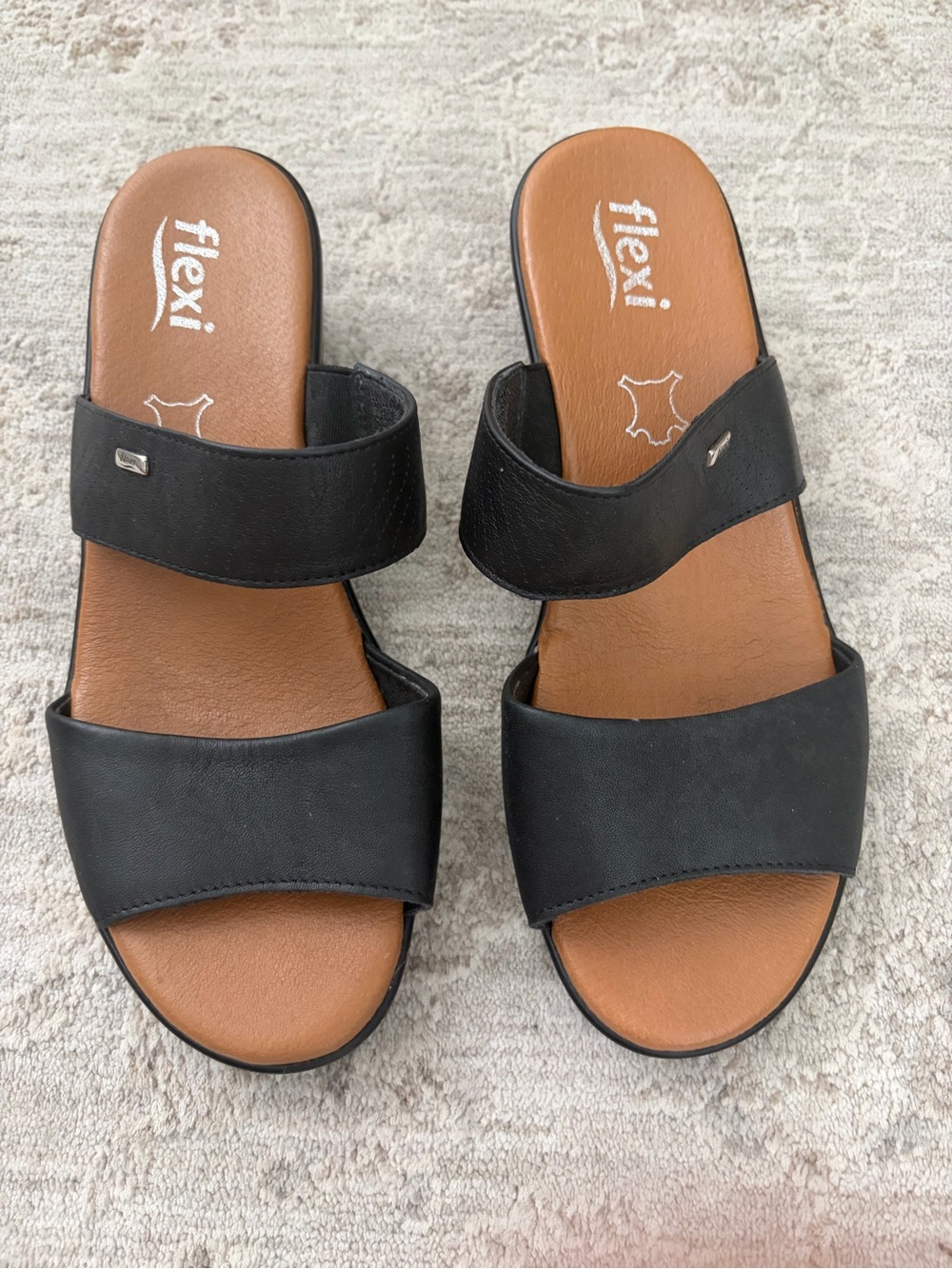 Flexi Zura Women’s Black Leather 8.5 Comfort Sandals Mexico Slip On Mules